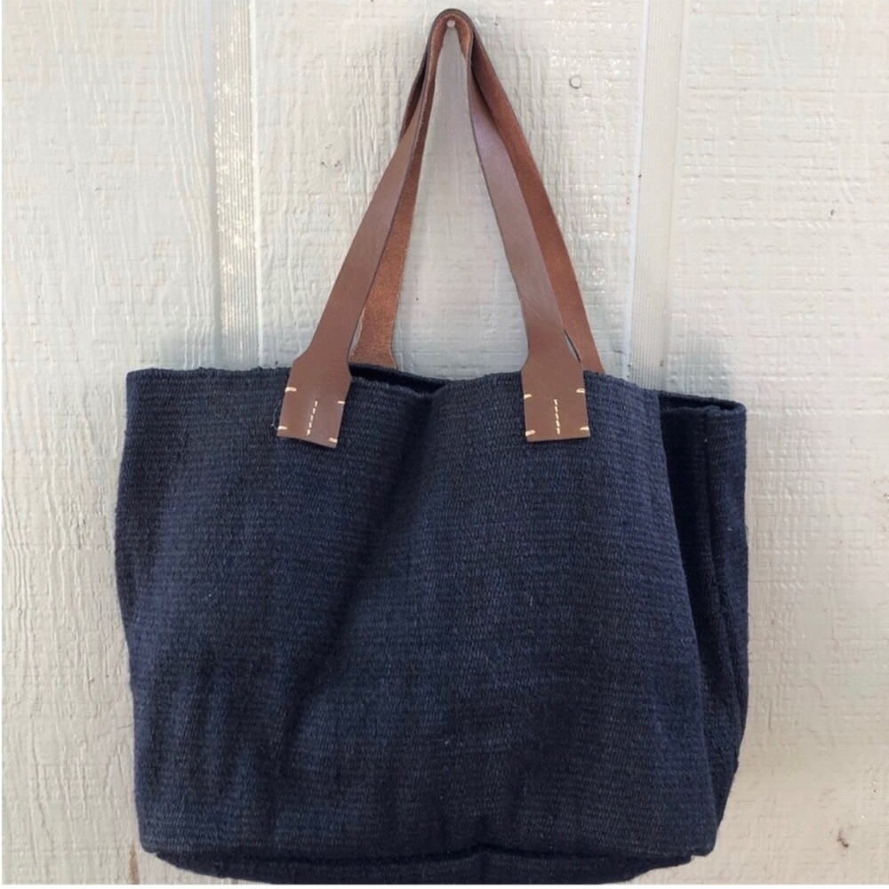 J.Jill Jute Navy Blue Large Tote Bag.